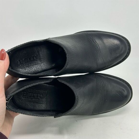 Born Antonia Black Leather Heeled Ankle Booties Size 7.5M Casual Back Zipper - Picture 11 of 14